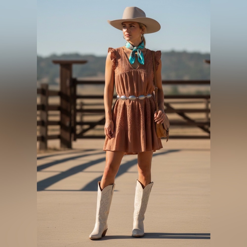 Brown Eyelet Ruffle Dress